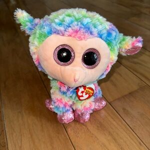Ty Sheep Multicolor Plush with Sparkly Pink Accents